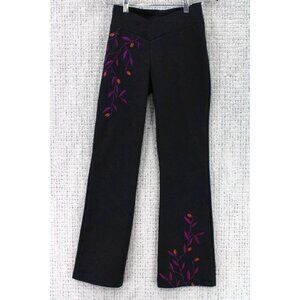 Deby Debo By Anthropologie Pants Womens Size 2 Black Solid Floral Embroidered